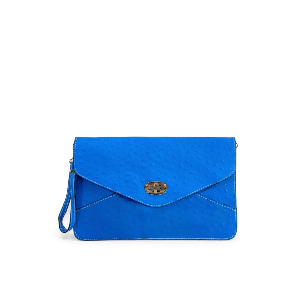 Pochette XL en cuir néon façon autruche IBIZA ROCKS Bleu fluo