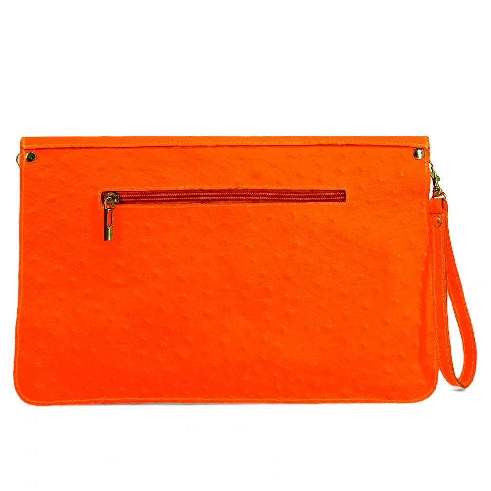 Pochette XL en cuir néon façon autruche IBIZA ROCKS Orange fluo