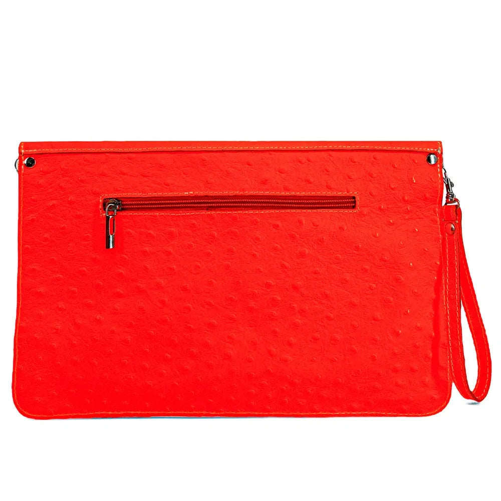 Pochette XL en cuir néon façon autruche IBIZA ROCKS Rose fluo