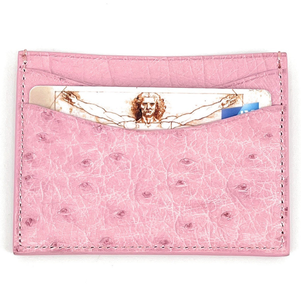 Porte-cartes cuir d'autruche édition Haute-couture Rose Pâle Rose bonbon