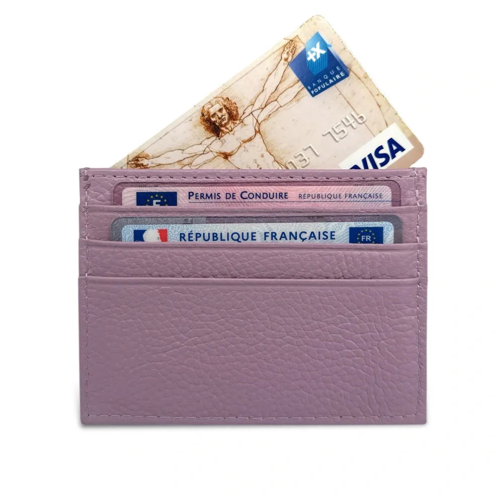 Porte-cartes en cuir grainé NOAH Lilas
