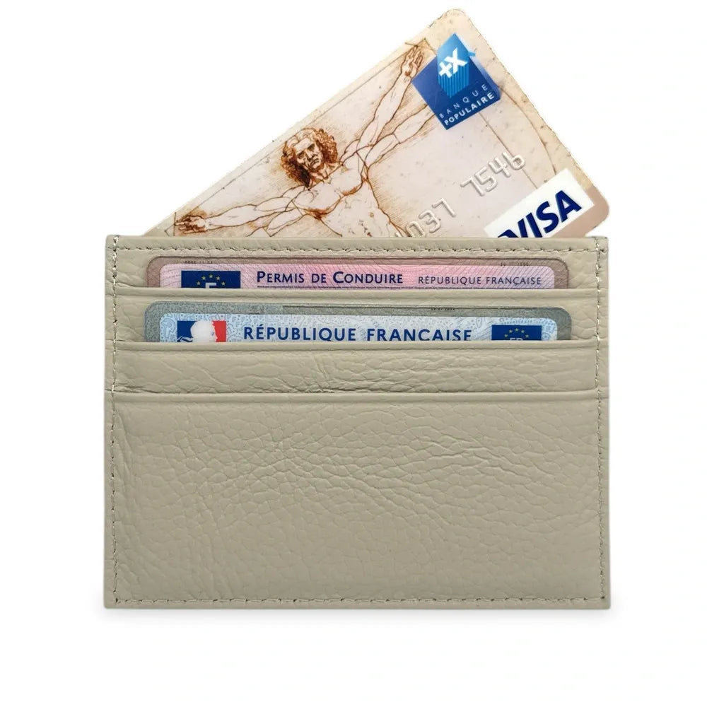 Porte-cartes en cuir grainé NOAH Taupe clair