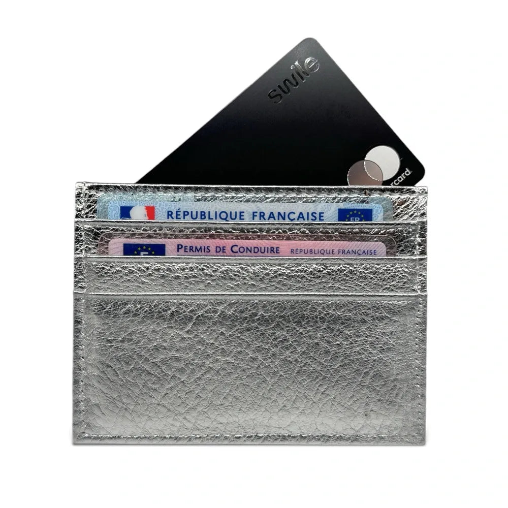 Porte-cartes en cuir grainé NOAH Argent clair