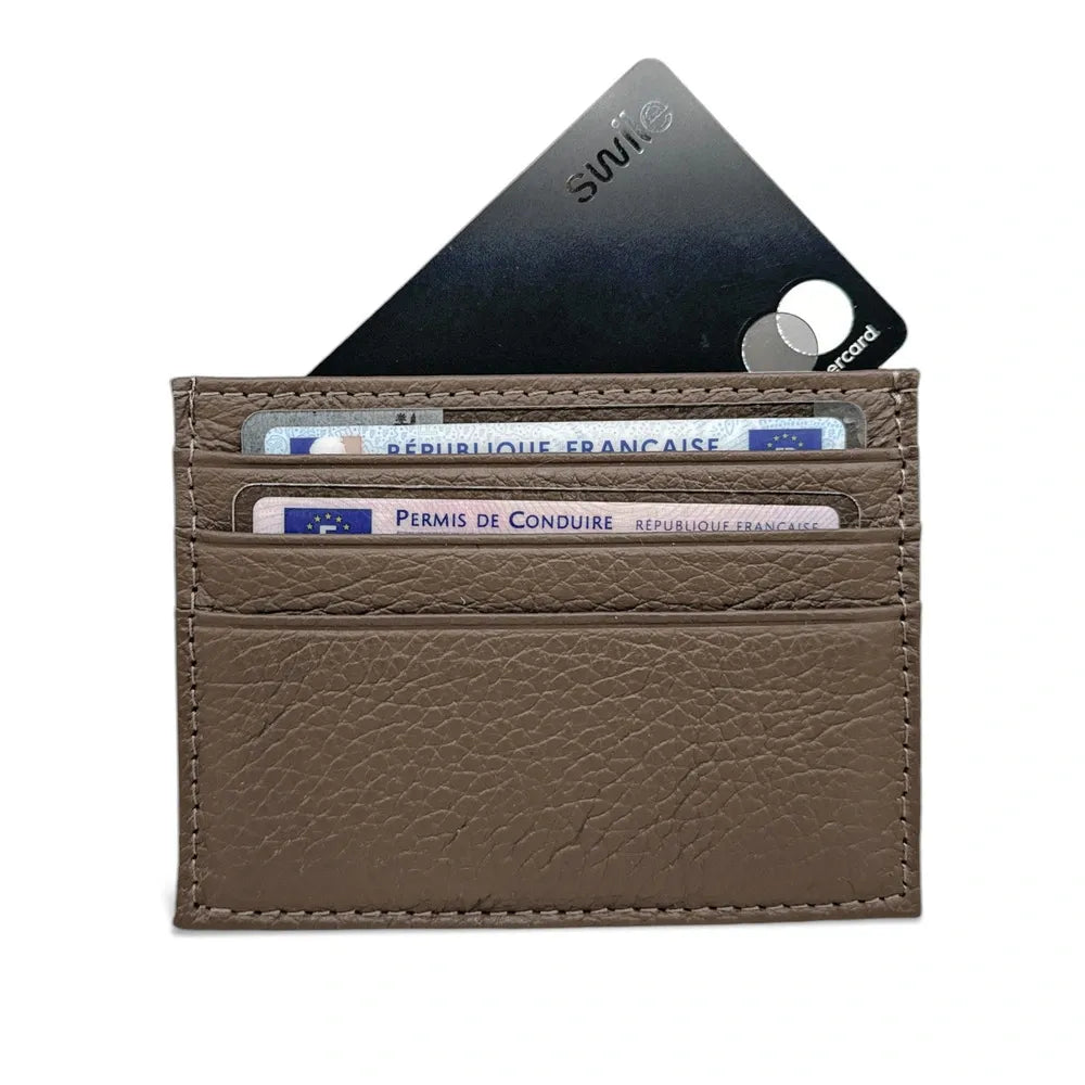 Porte-cartes en cuir grainé NOAH Taupe foncé