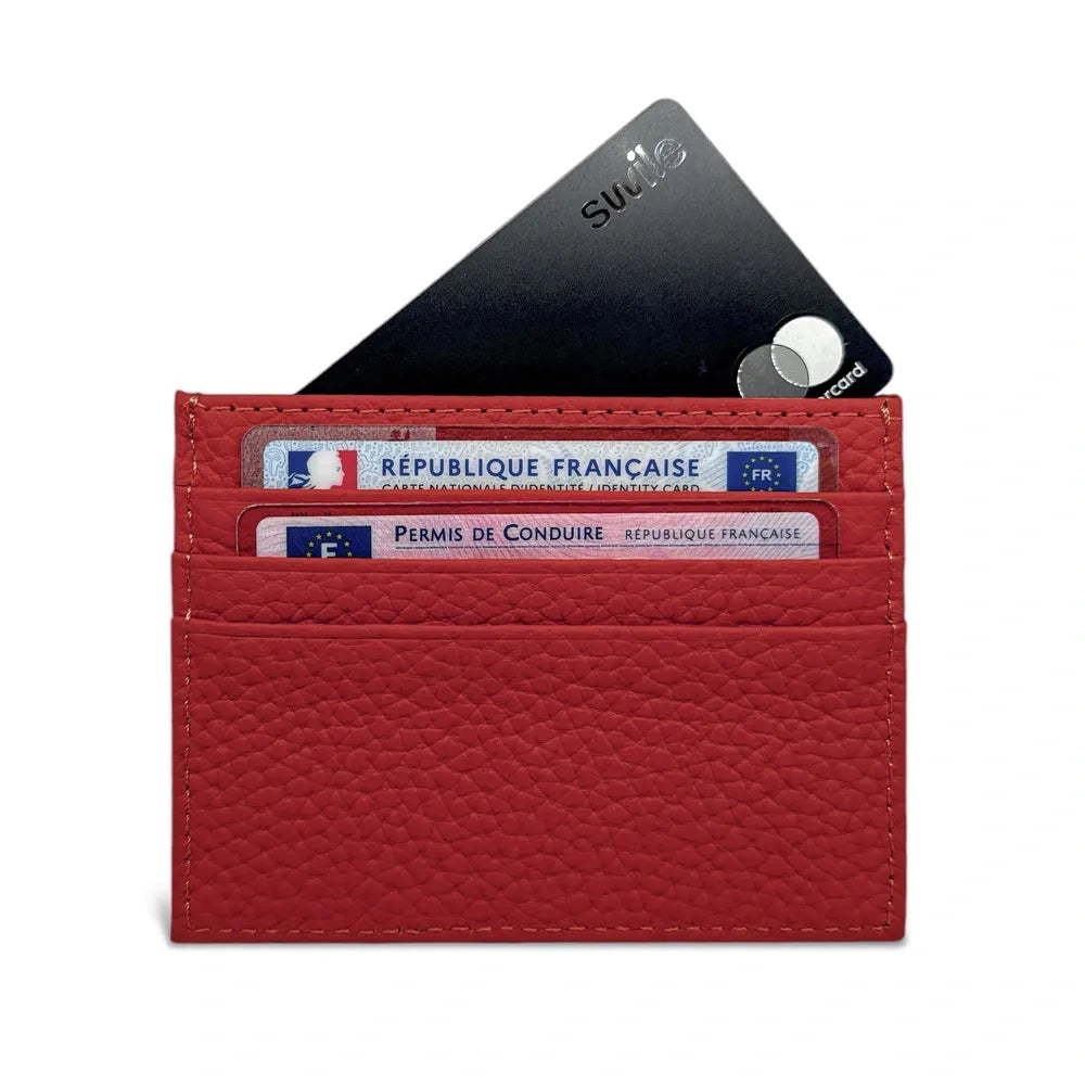 Porte-cartes en cuir grainé NOAH Rouge garance