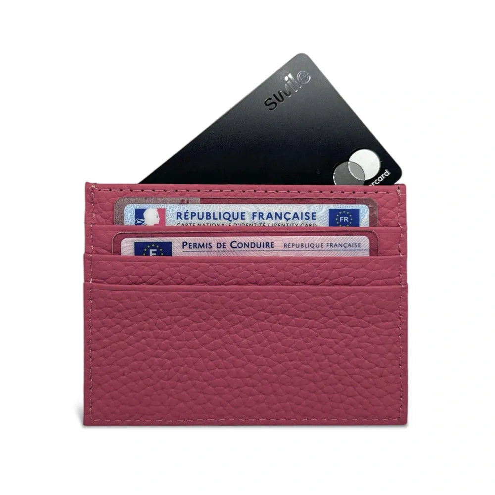 Porte-cartes en cuir grainé NOAH Rose fuchsia