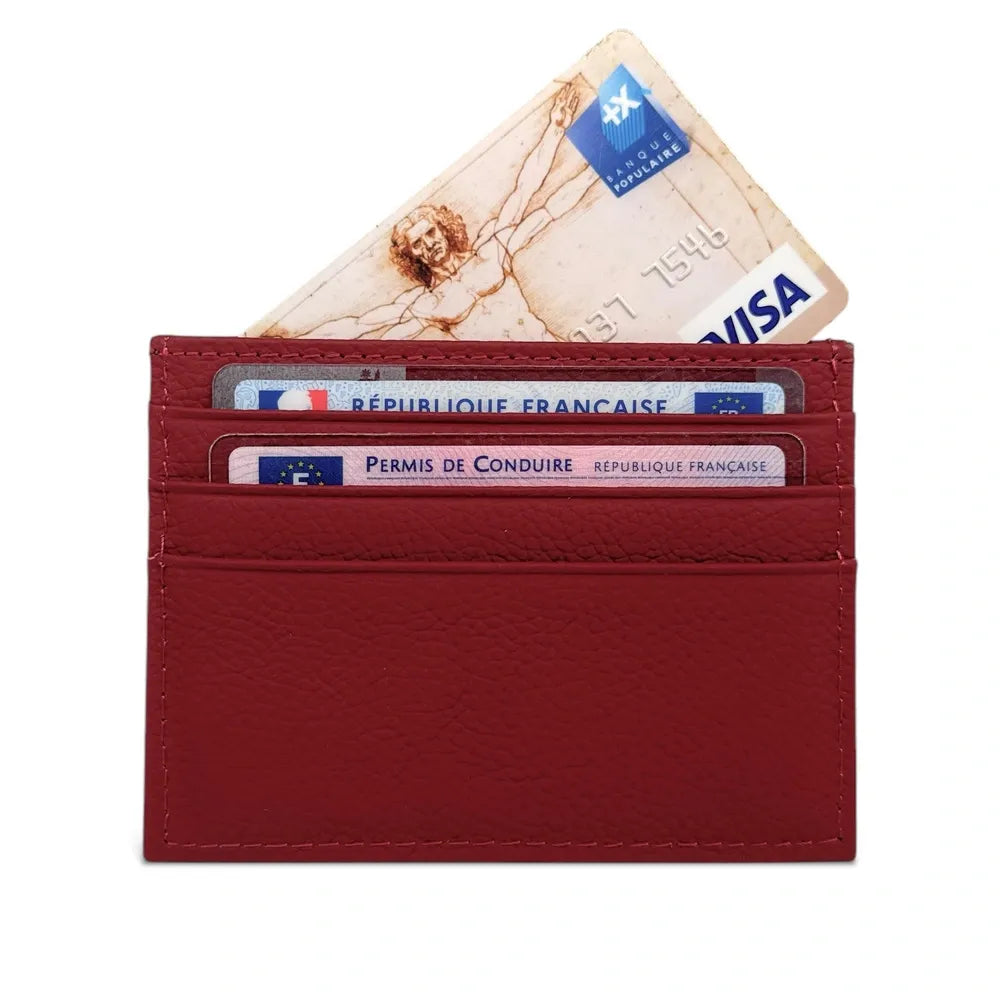Porte-cartes en cuir grainé NOAH Rouge foncé