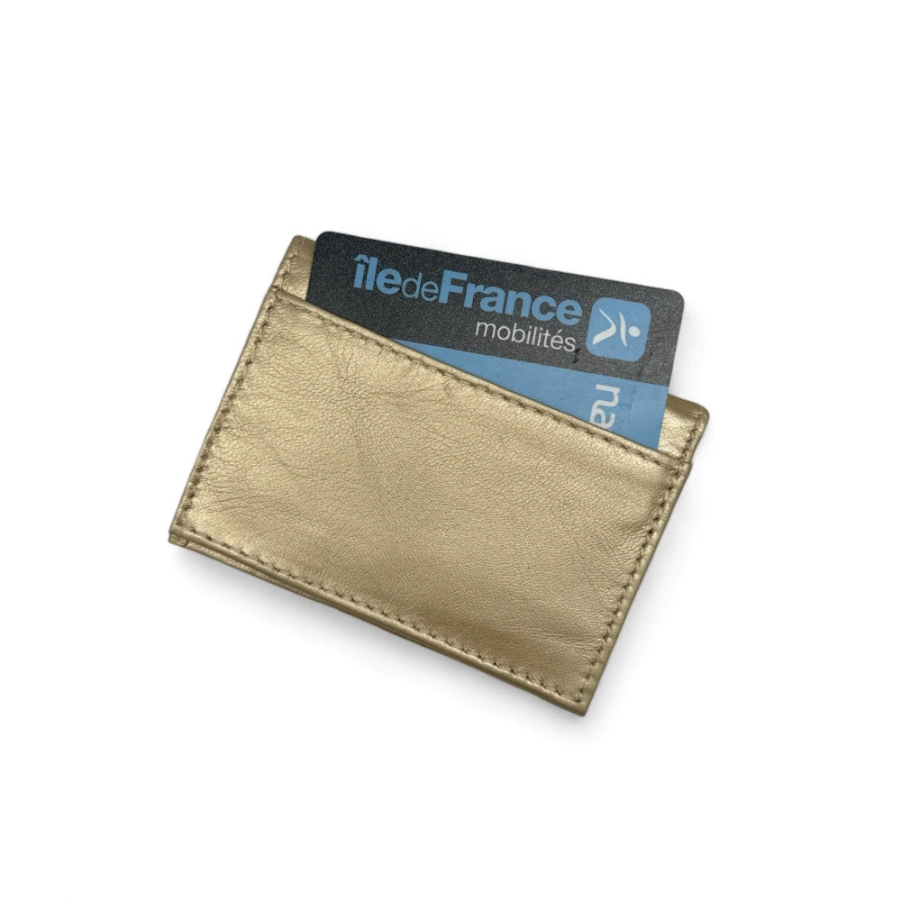 Porte-cartes en cuir lisse IMPRESSION Or pâle