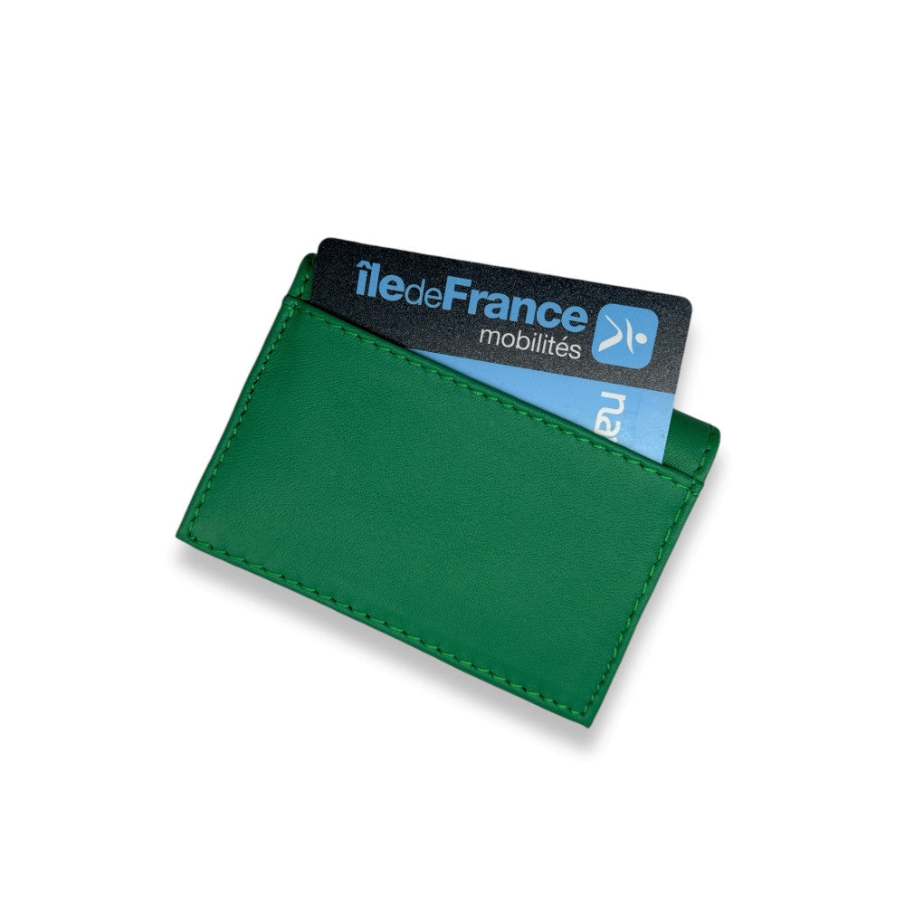 Porte-cartes en cuir lisse IMPRESSION Vert anglais