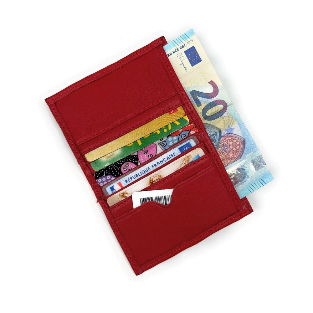 Porte-cartes en cuir lisse IMPRESSION Rouge intense