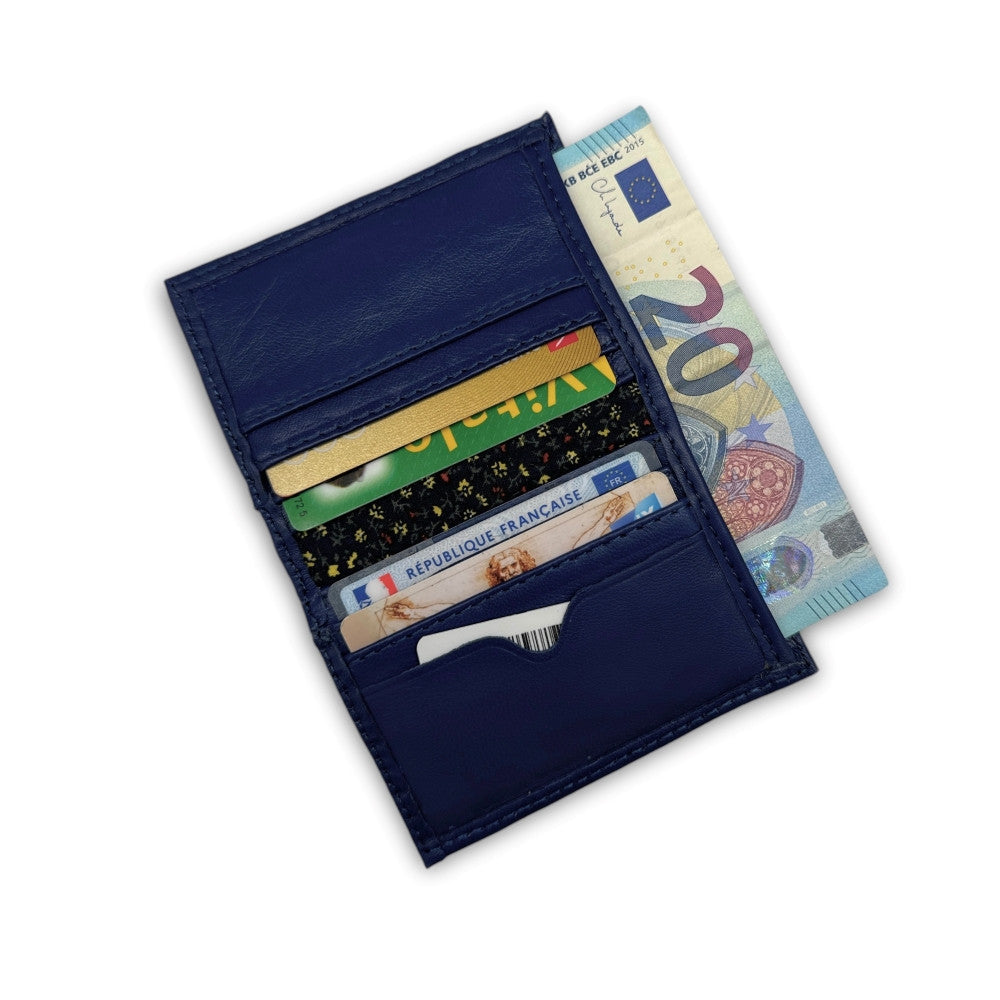 Porte-cartes en cuir lisse IMPRESSION Bleu marine
