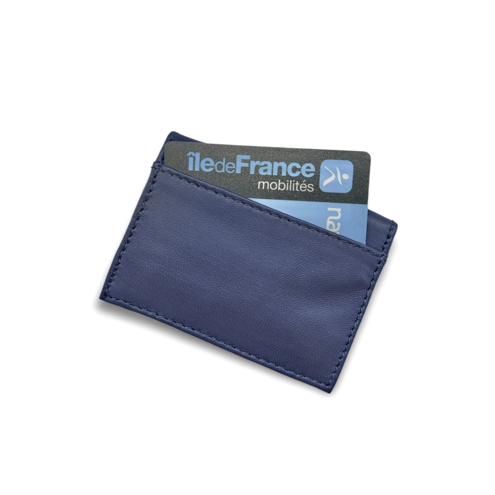 Porte-cartes en cuir lisse IMPRESSION Bleu indigo