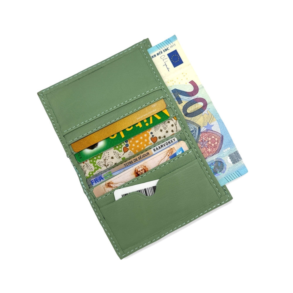 Porte-cartes en cuir lisse IMPRESSION Vert pastel
