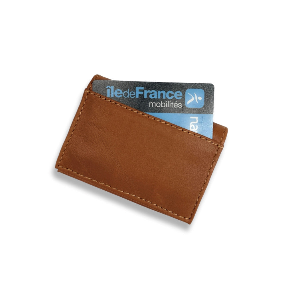 Porte-cartes en cuir lisse IMPRESSION Camel foncé