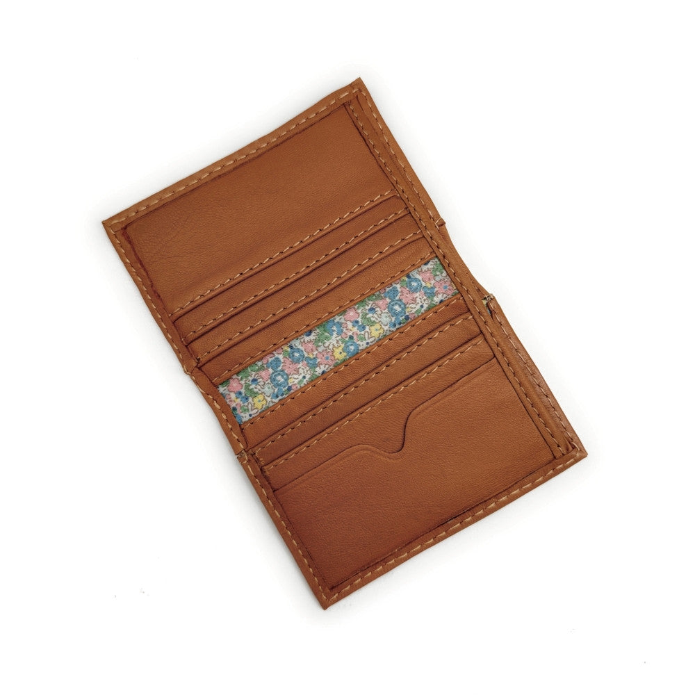 Porte-cartes en cuir lisse IMPRESSION Camel foncé