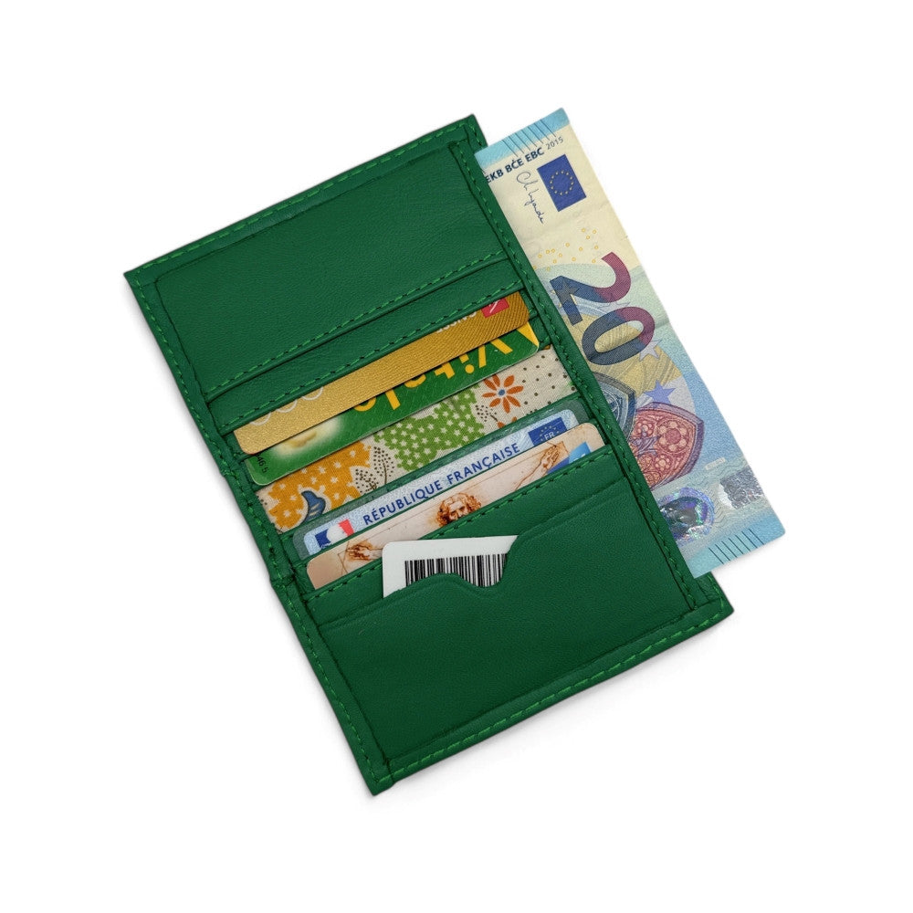 Porte-cartes en cuir lisse IMPRESSION Vert anglais