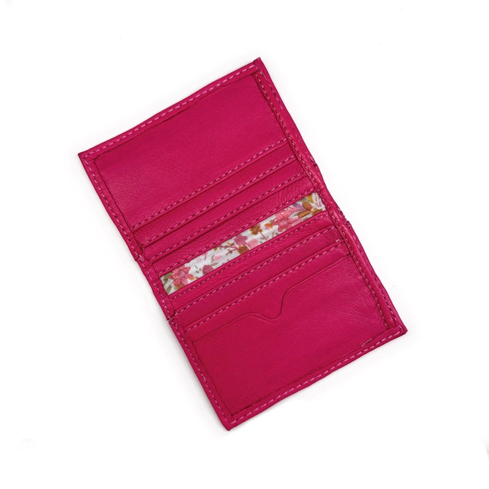 Porte-cartes en cuir lisse IMPRESSION Rose fuchsia