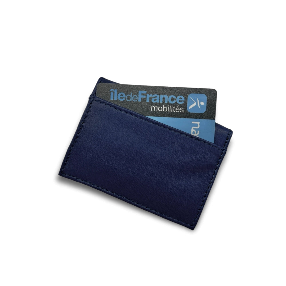 Porte-cartes en cuir lisse IMPRESSION Bleu marine