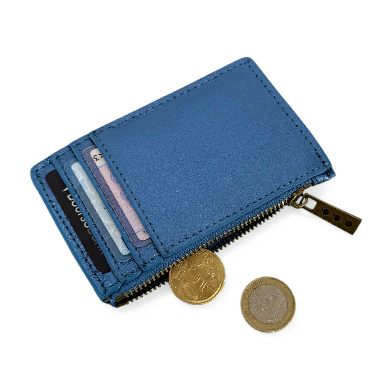 Porte-monnaie porte-cartes en cuir irisé EKKO Bleu cobalt