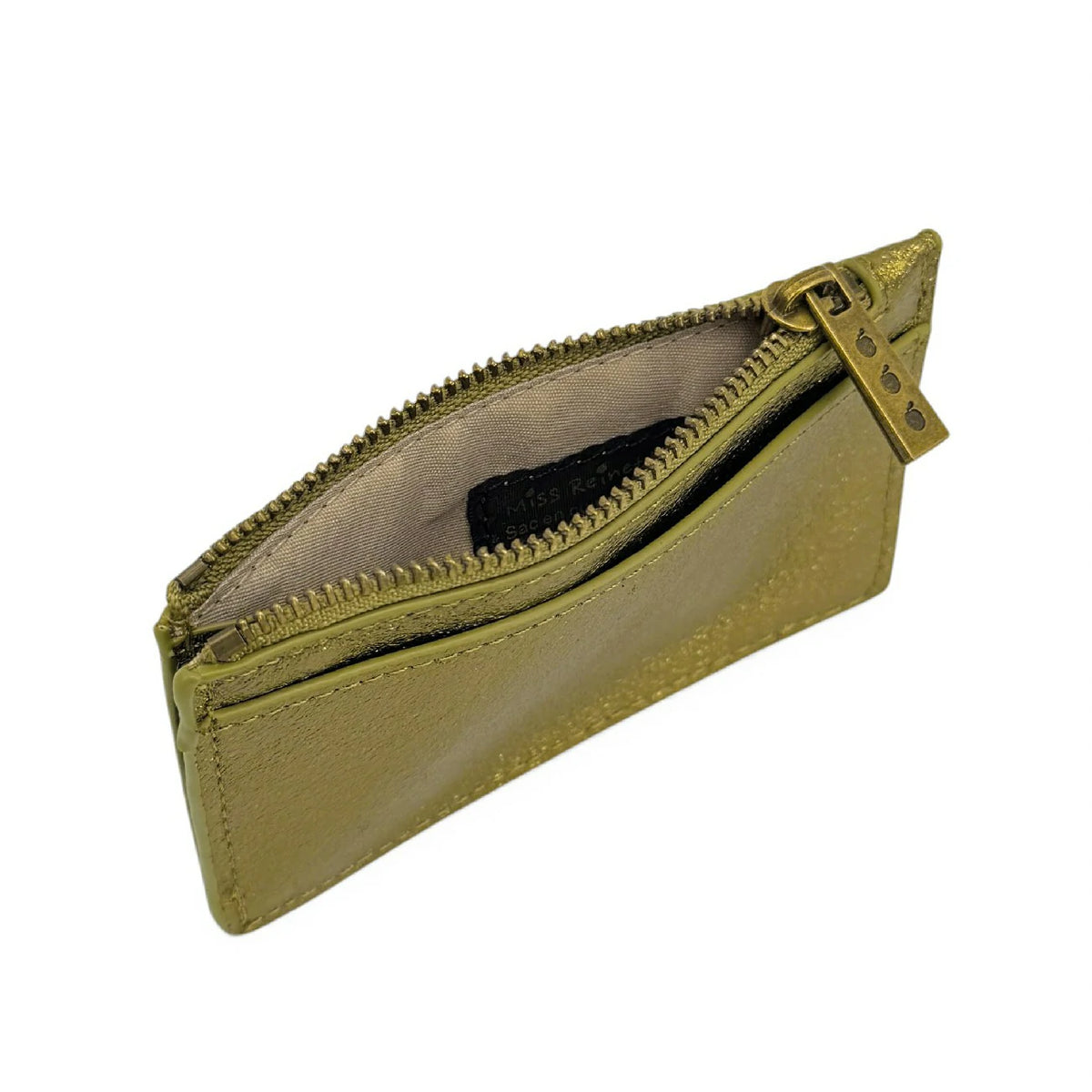 Iridescent Leather Coin Purse Card Holder EKKO Khaki Green