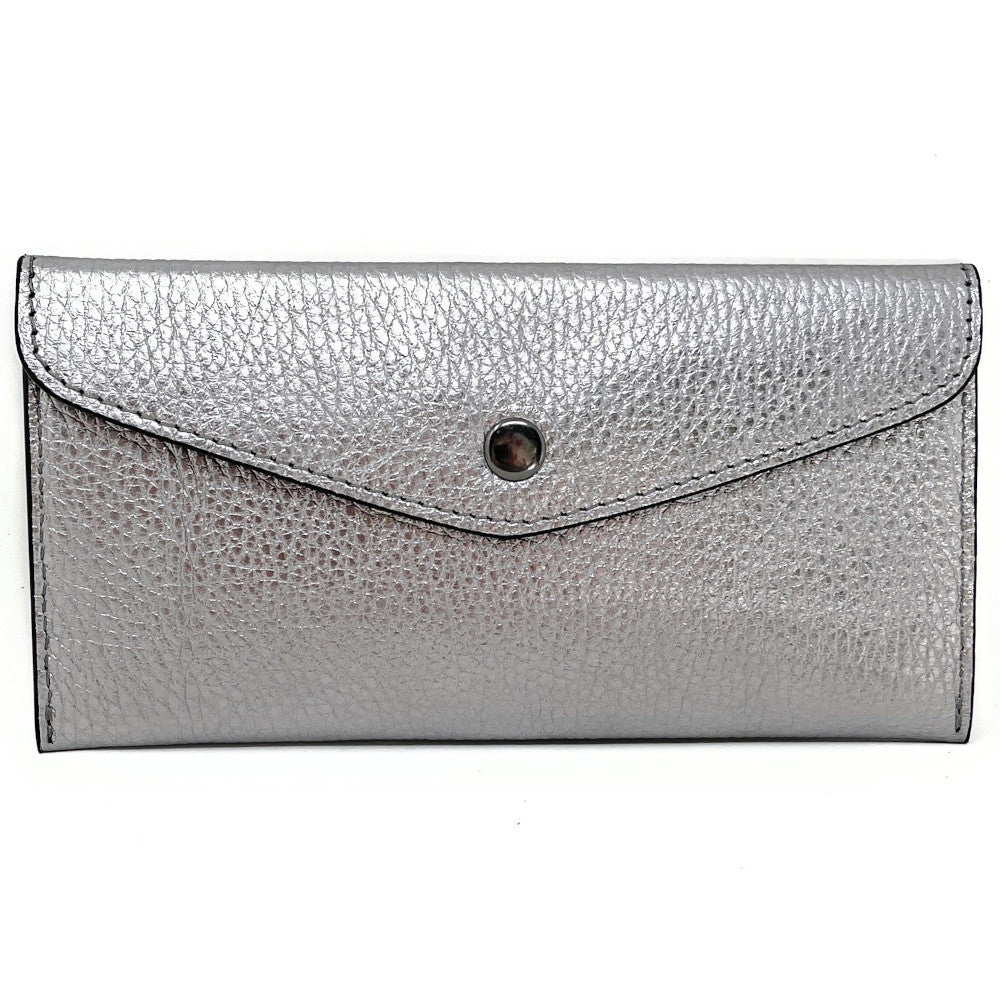 Porte-cartes portefeuille en cuir grainé CLOE Argent clair