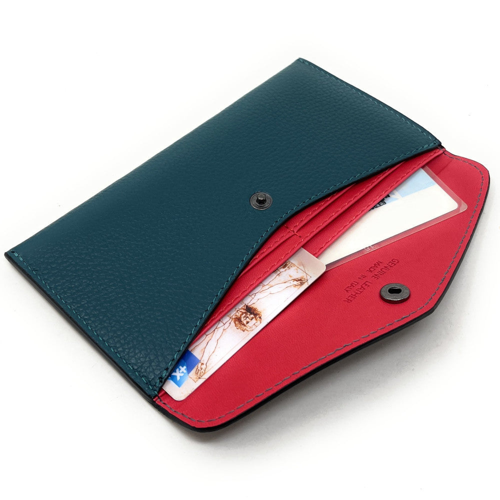 Porte-cartes portefeuille en cuir grainé CLOE Bleu vert canard