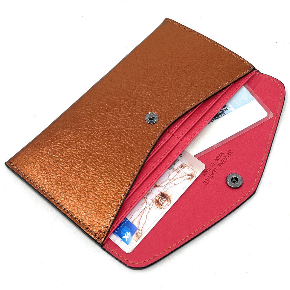 Porte-cartes portefeuille en cuir grainé CLOE Bronze