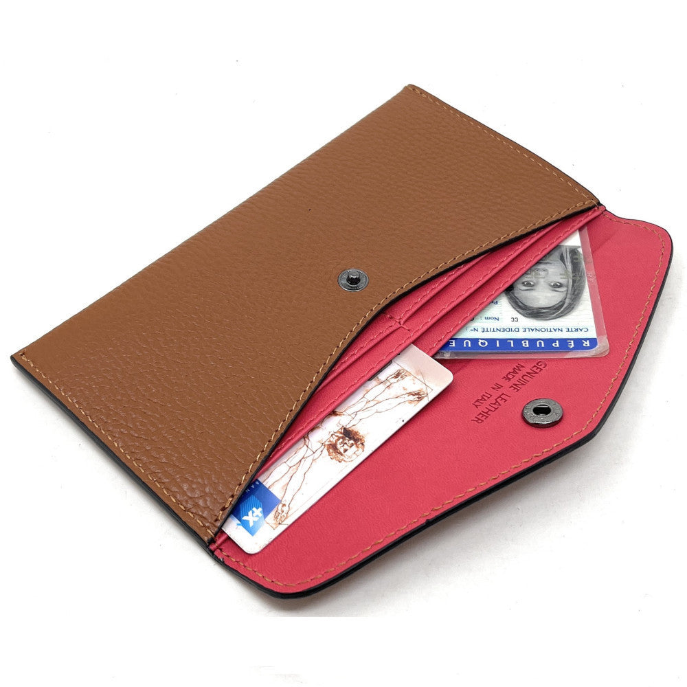 Porte-cartes portefeuille en cuir grainé CLOE Camel