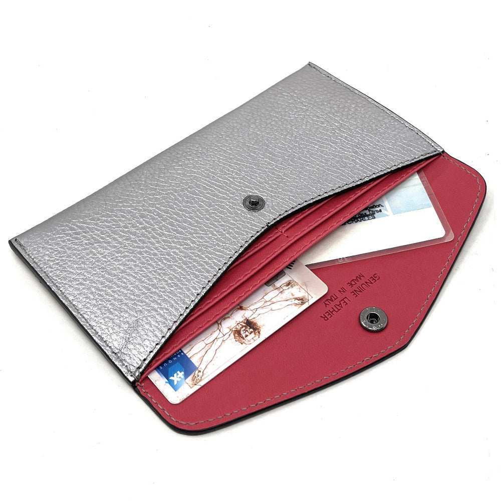 Porte-cartes portefeuille en cuir grainé CLOE Argent clair