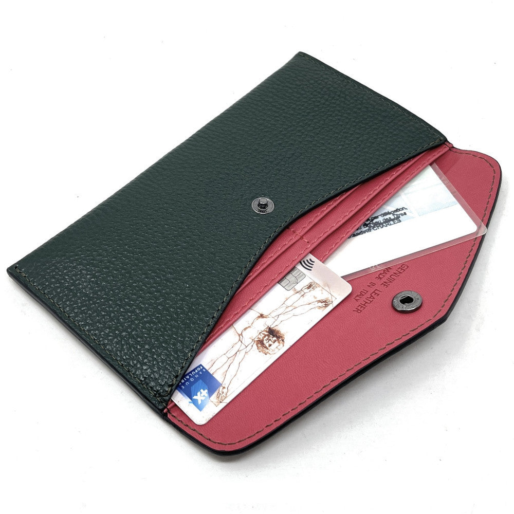 Porte-cartes portefeuille en cuir grainé CLOE Vert forêt