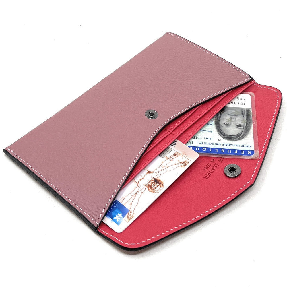 Porte-cartes portefeuille en cuir grainé CLOE Rose intense