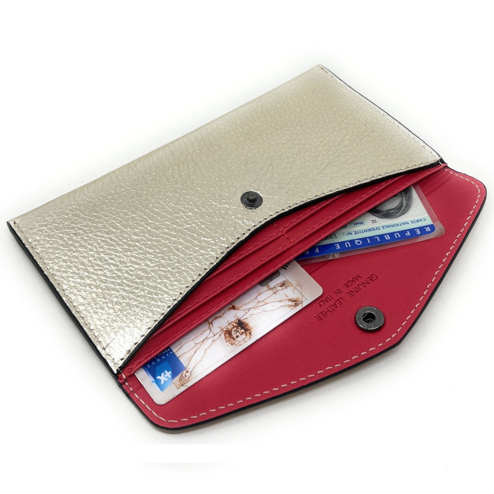 Porte-cartes portefeuille en cuir grainé CLOE Or pâle