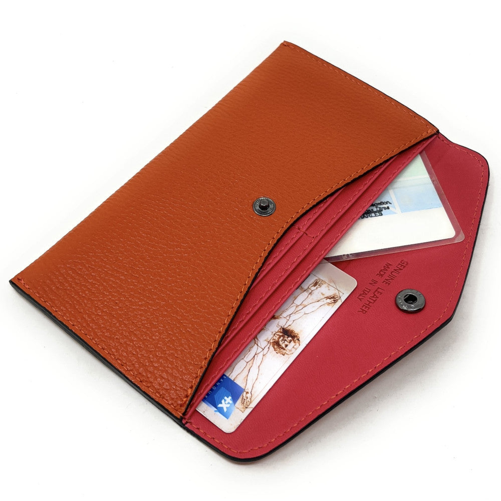 Porte-cartes portefeuille en cuir grainé CLOE Orange