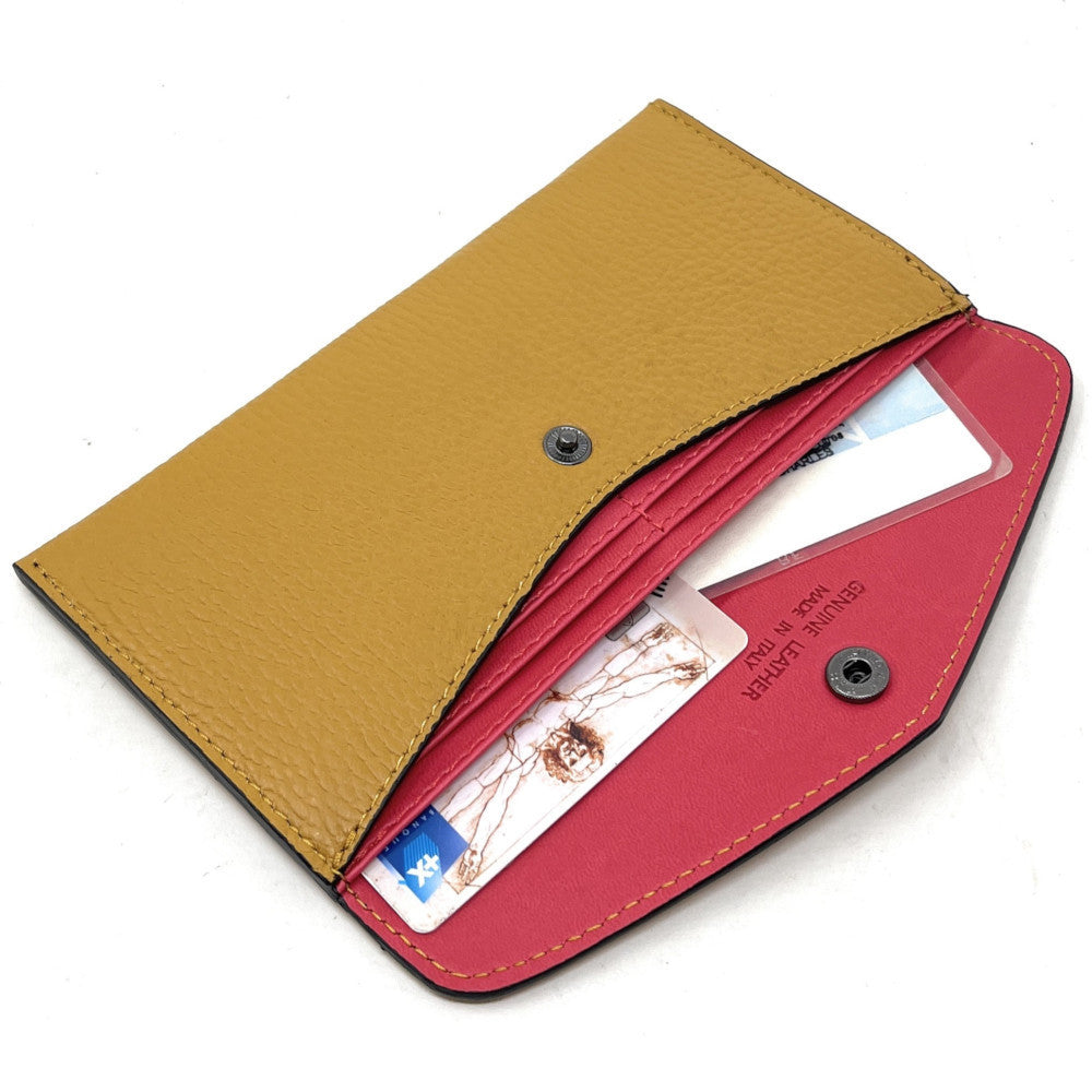 Porte-cartes portefeuille en cuir grainé CLOE Jaune Moutarde