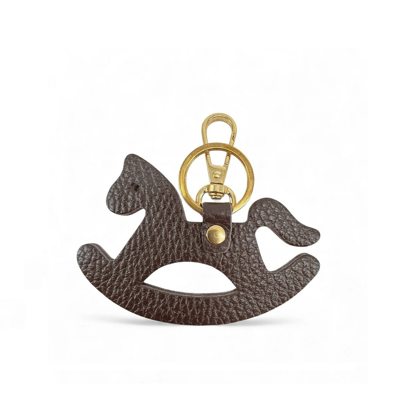 Grained leather keychain ROCKY PONY English green