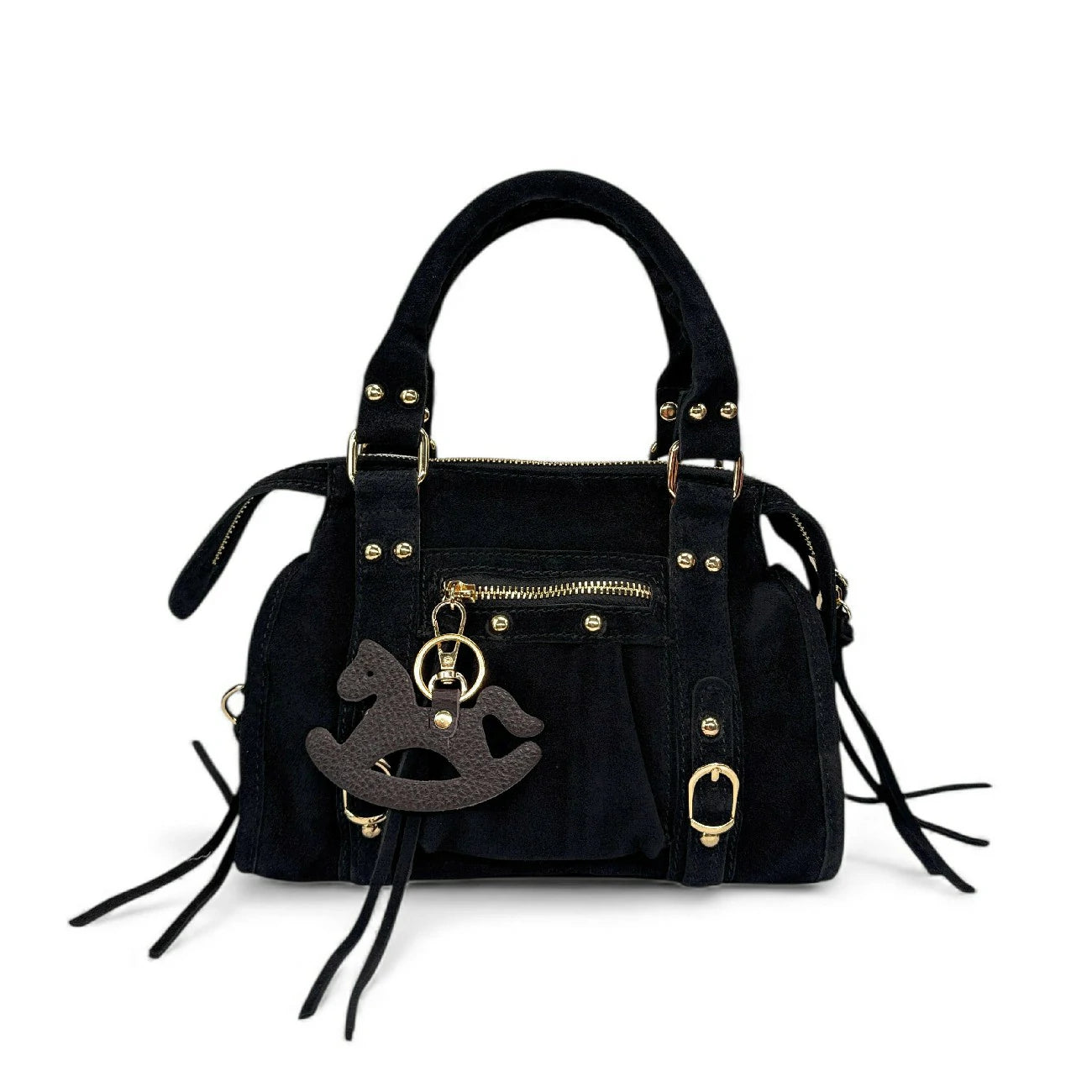 Grained leather keychain ROCKY PONY English green