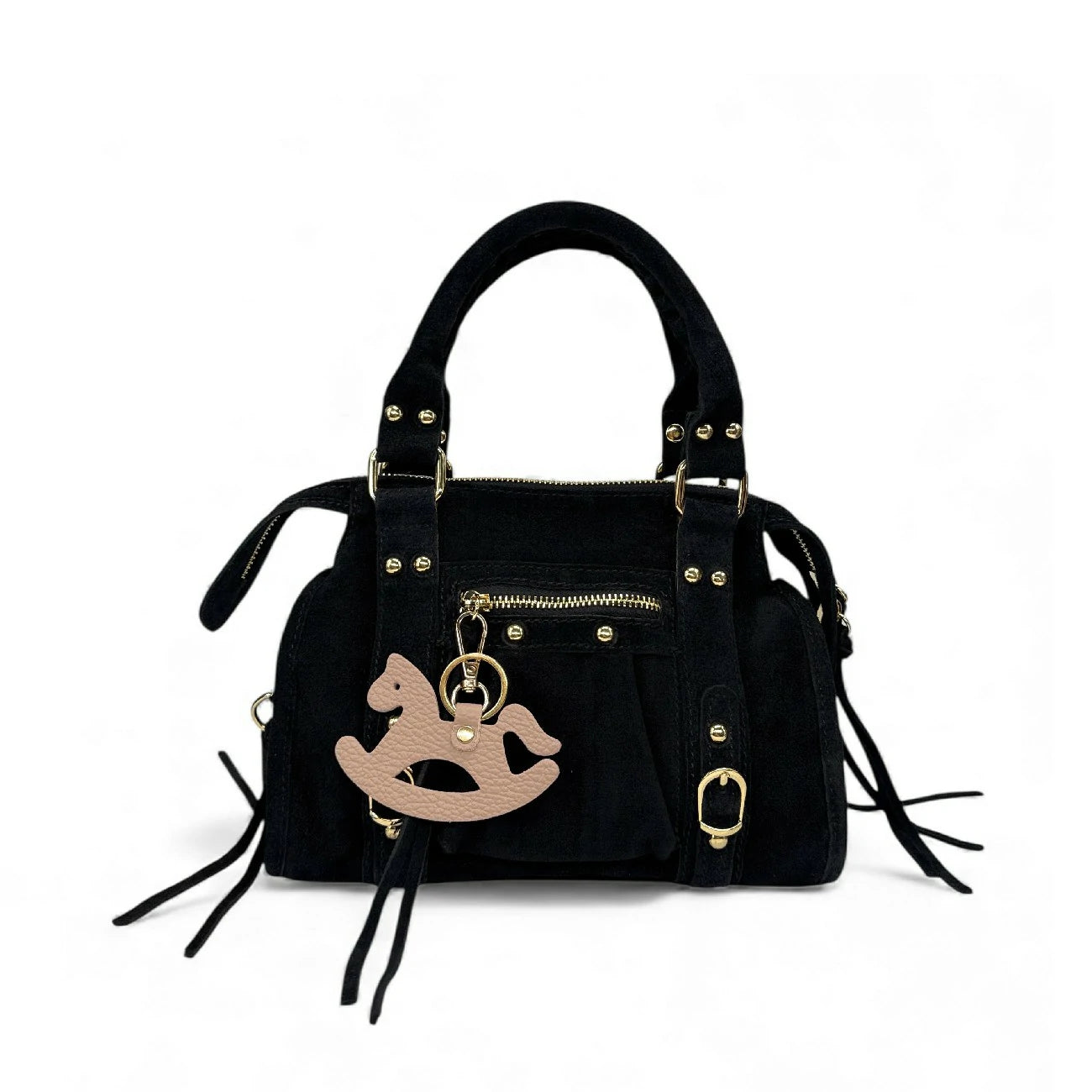 Grained leather keychain ROCKY PONY English green