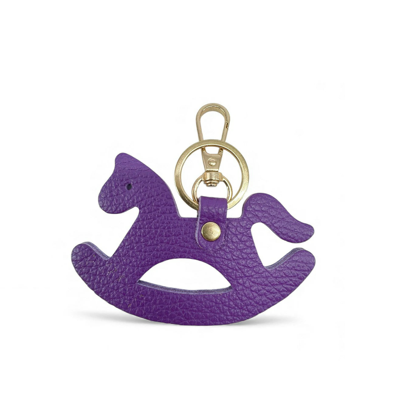 Grained leather keychain ROCKY PONY English green