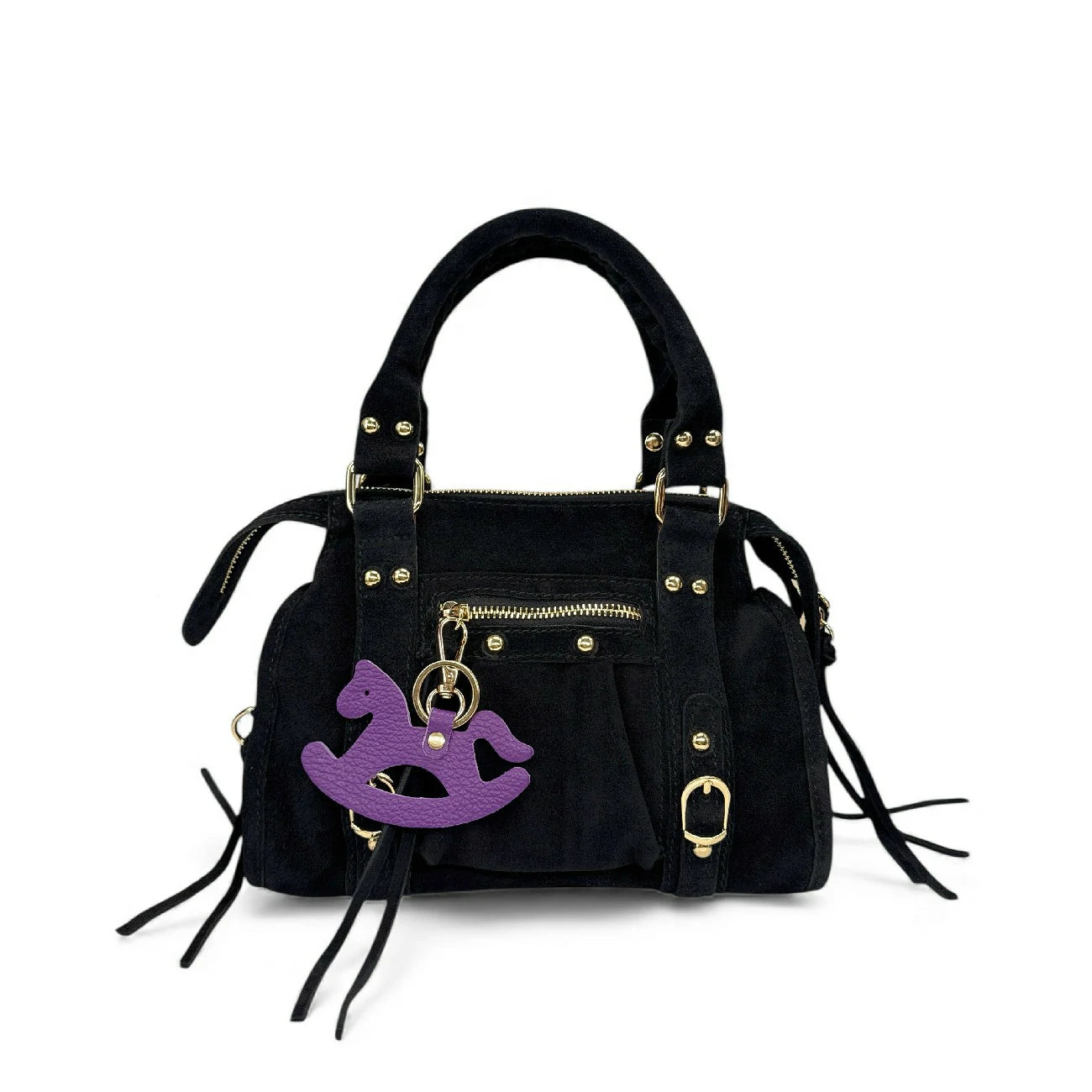 Grained leather keychain ROCKY PONY English green