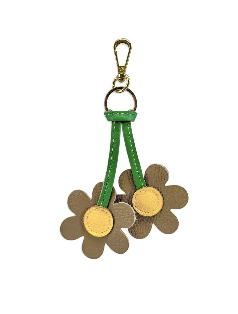 Porte-clés en cuir grainé FLOWA POWA Taupe foncé