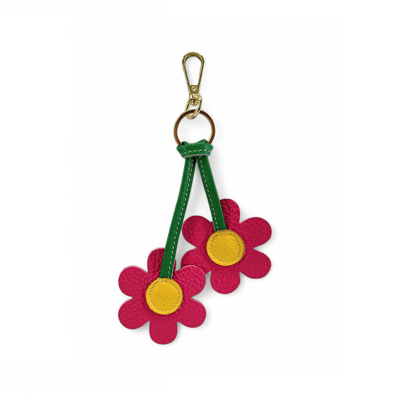 Porte-clés en cuir grainé FLOWA POWA Rose intense