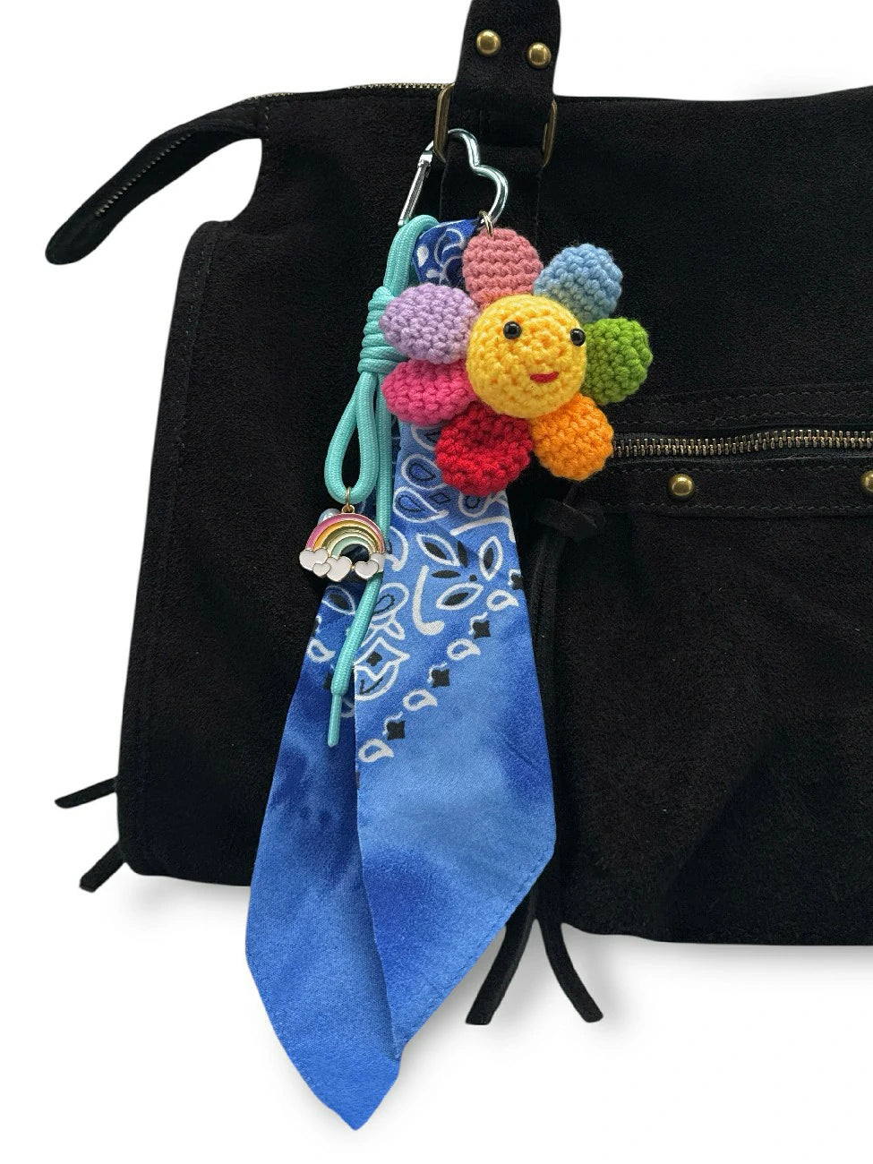 Gestrickter Blumen-Schlüsselanhänger RAINBOW FLOWER