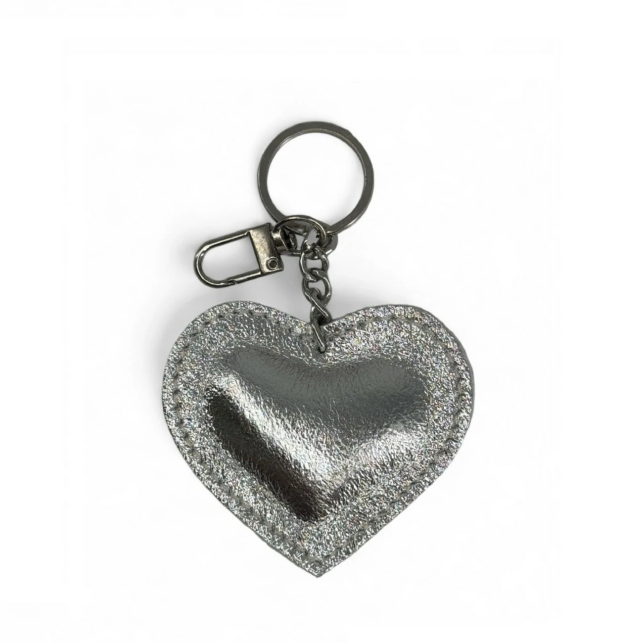 Porte-clés en cuir irisé COEUR GLOW Argent clair
