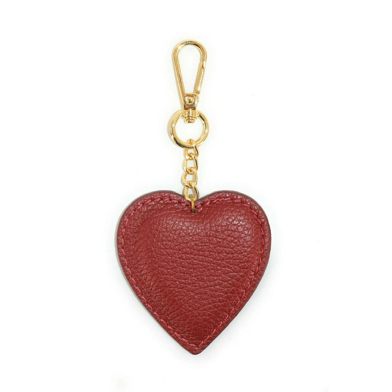 Porte-clés en cuir grainé COEUR Rouge bordeaux