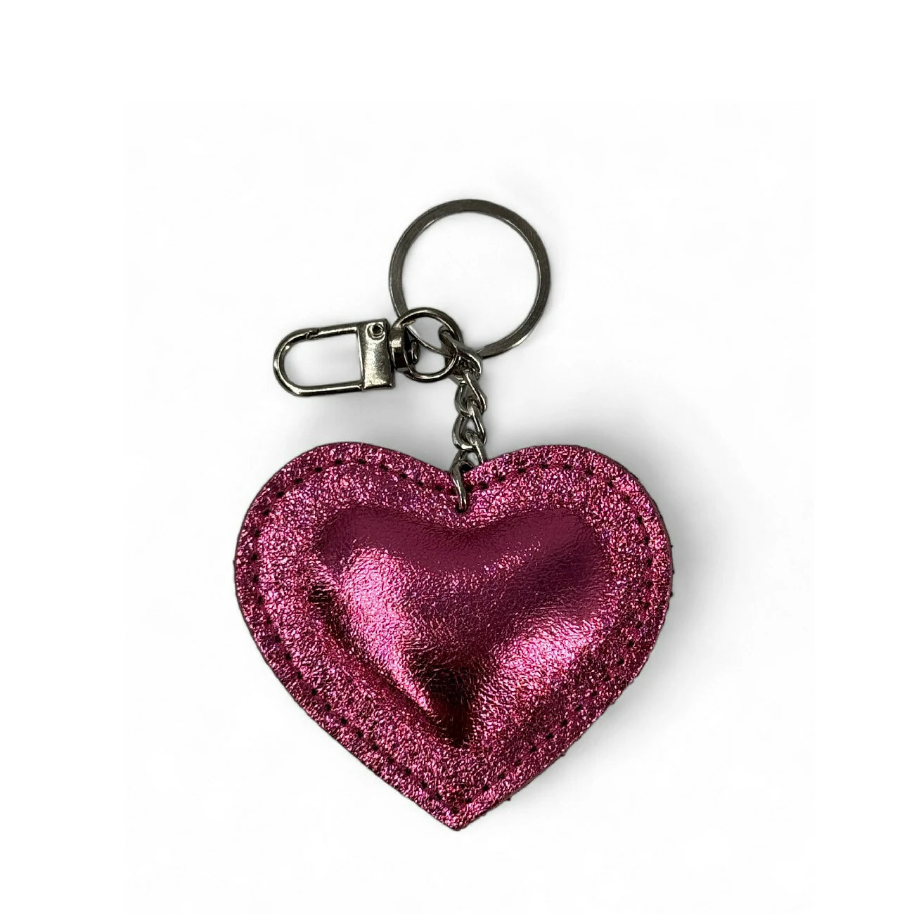 Porte-clés en cuir irisé COEUR GLOW Rose néon