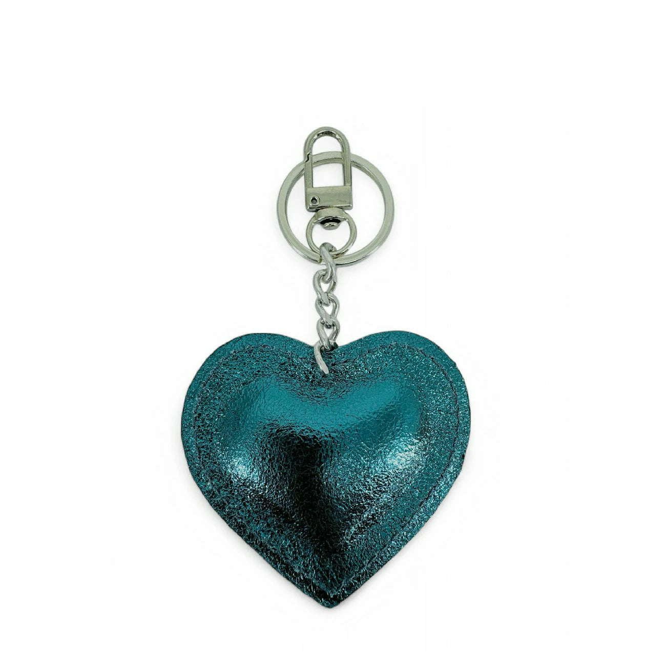 Porte-clés en cuir irisé COEUR GLOW Bleu canard irisé