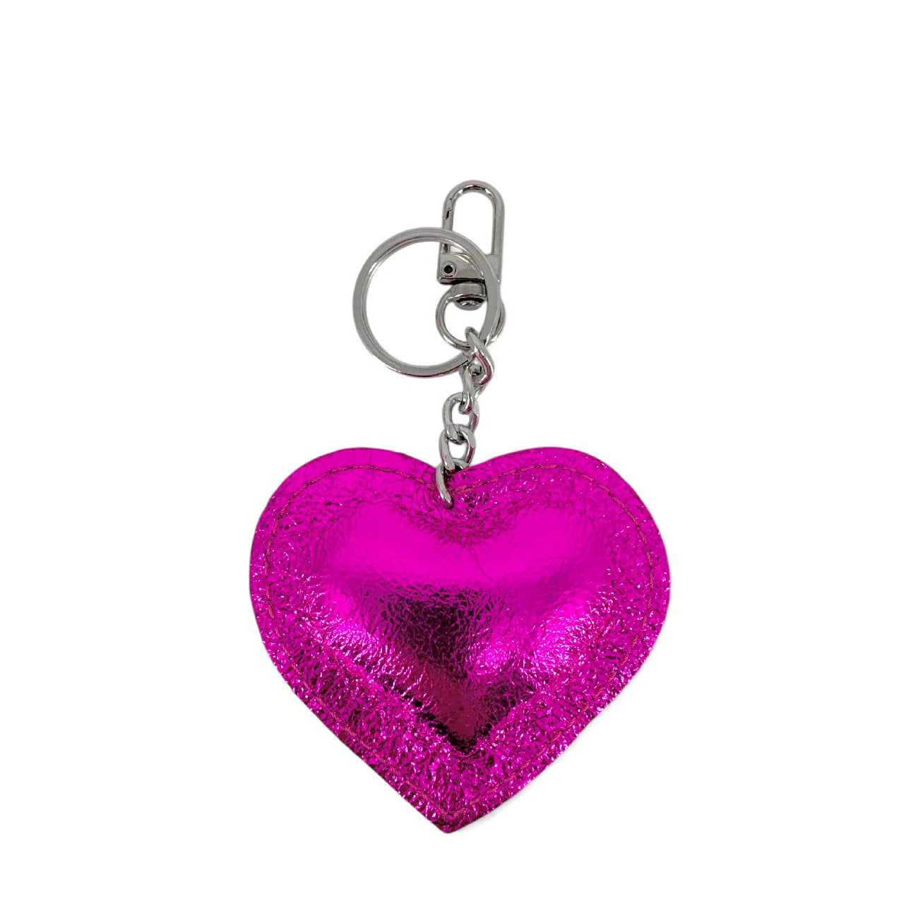 Porte-clés en cuir irisé COEUR GLOW Fuchsia irisé