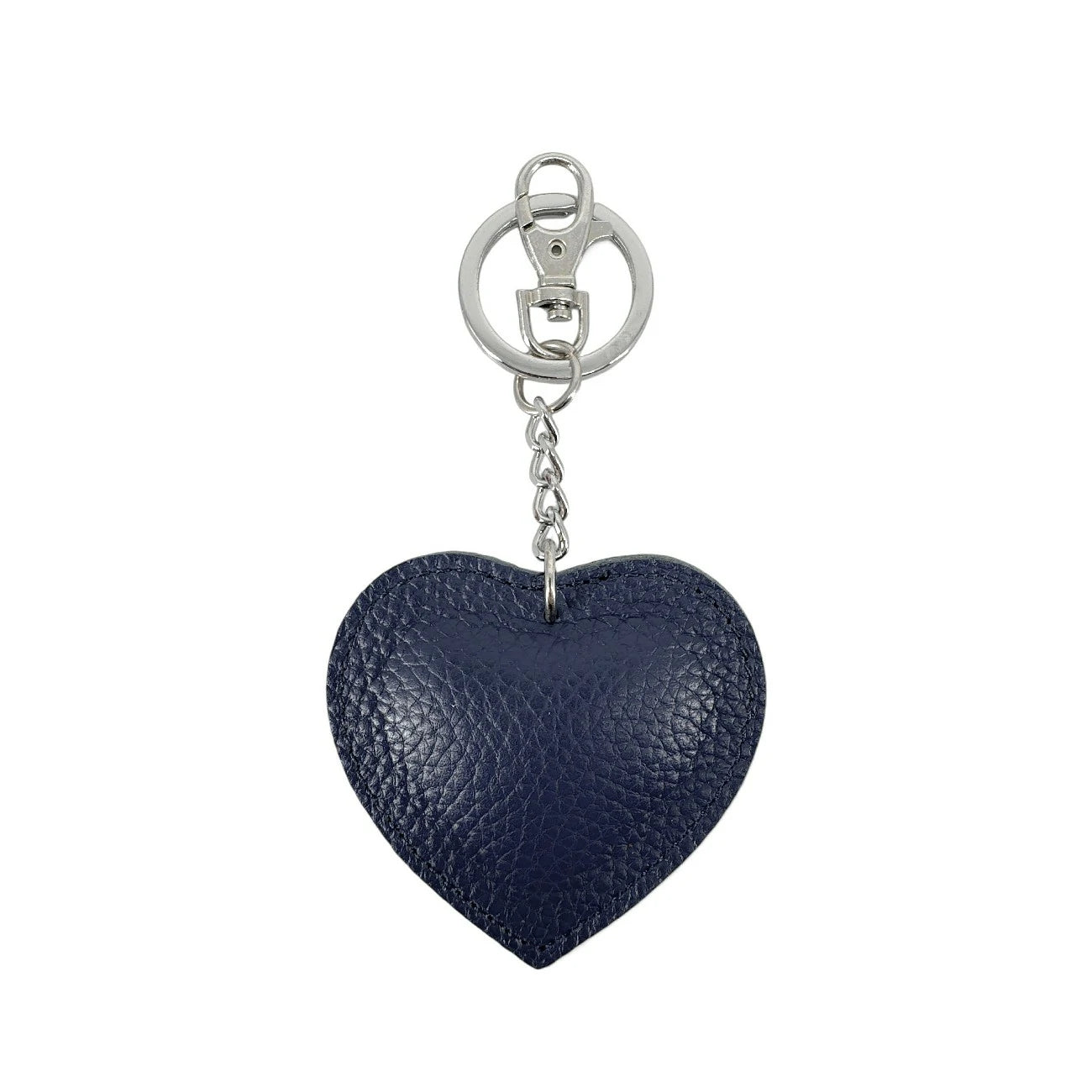 Porte-clés en cuir grainé COEUR SILVER Bleu marine