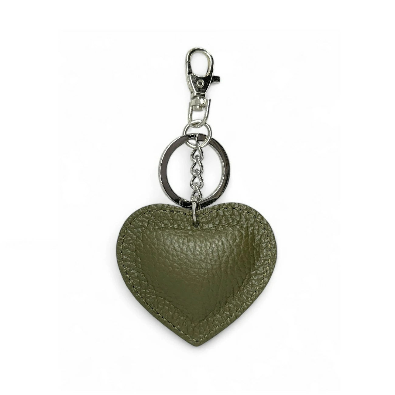 Porte-clés en cuir grainé COEUR SILVER Kaki