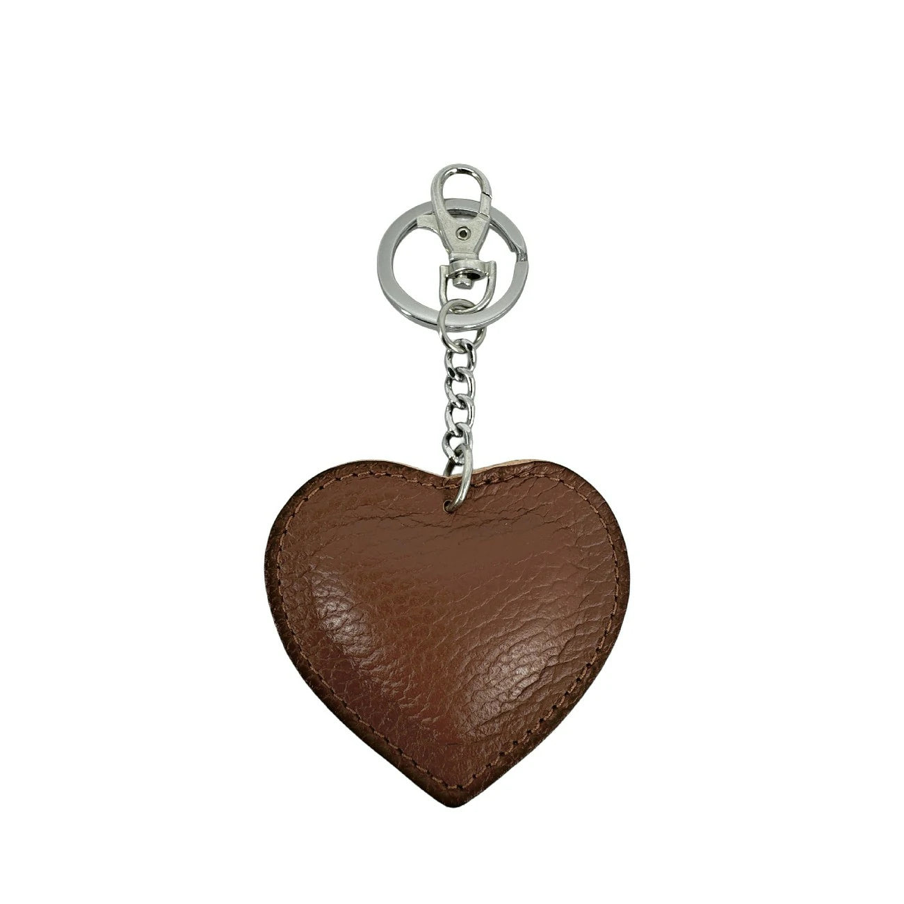 Grained leather keychain COEUR SILVER Chestnut